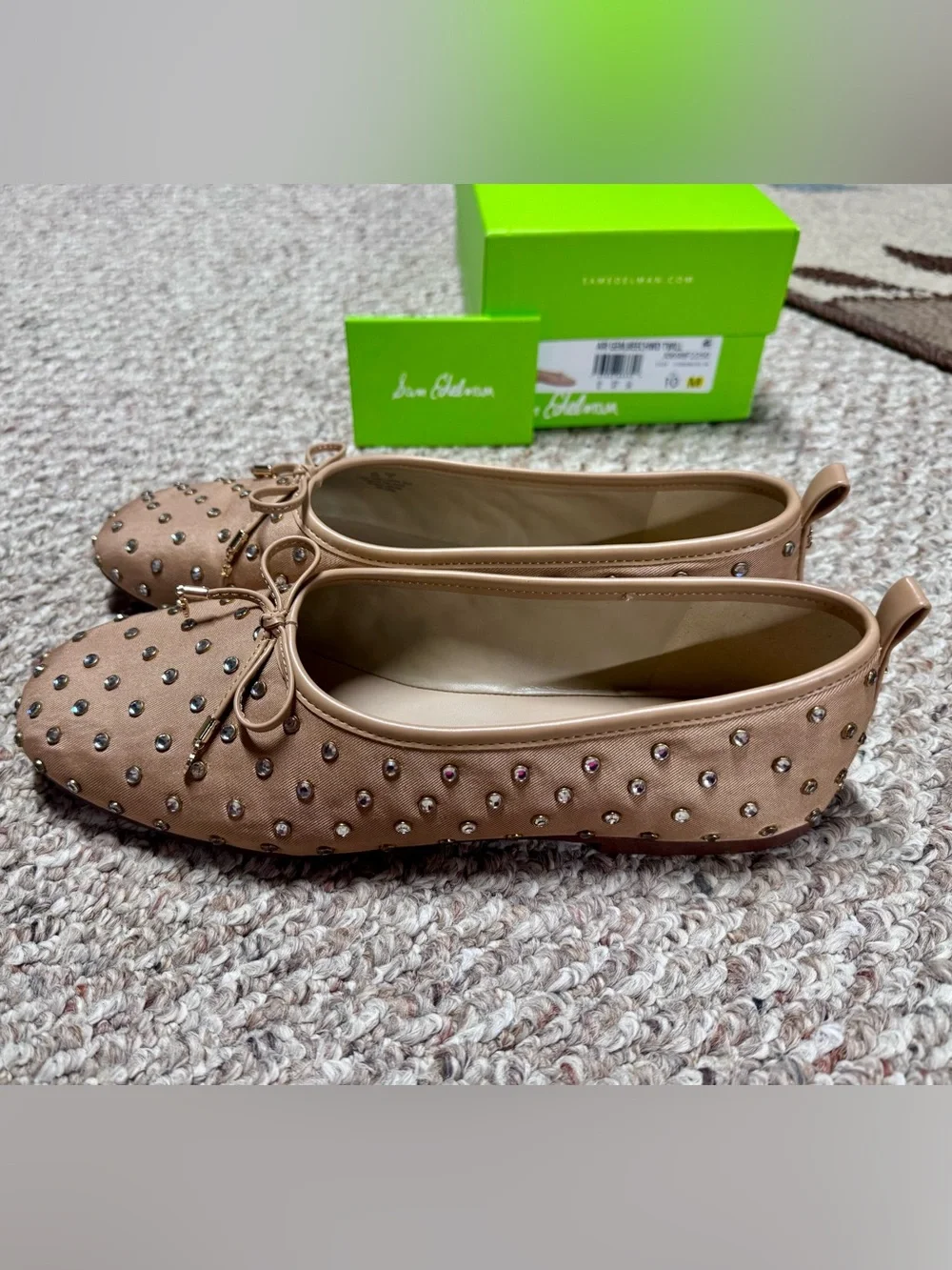 Sam Edelman Ari Gem Embellished Ballet Flats Blush Pink 10M | Rhinestone Bow